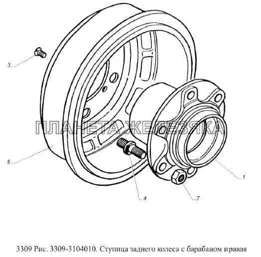 Ступица заднего колеса с барабаном правая ГАЗ-3309 (Евро 2)